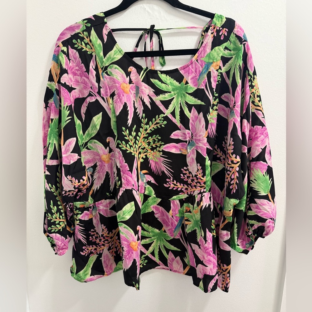Easel Floral Print Top - Pink and Green
